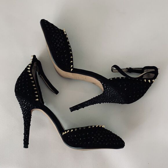 Zara Pumps Black Studded High Heels 40 US 9 Closed Toe Ankle Strap Edgy Stiletto - Picture 3 of 11